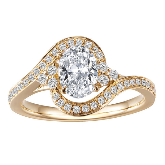Eco-568: Remolino de Luz – Anillo con halo de diamantes ovalados cultivados en laboratorio en oro amarillo de 18 quilates 