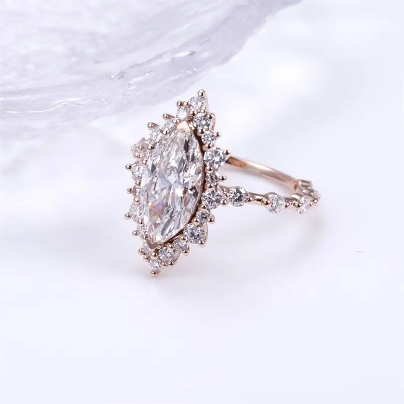 Eco-1436 | 14K Rose Gold 3.07CT Marquise-Cut Lab-Grown Diamond Halo Ring