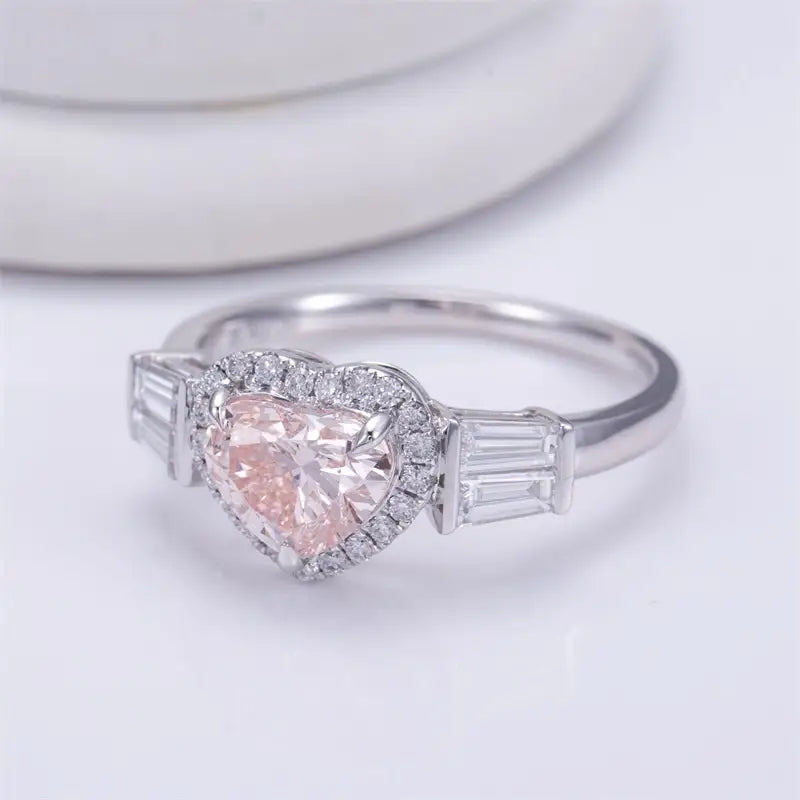 Eco-1461 Heart-Cut Lab-Grown Diamond Ring in 9K/14K/18K White Gold – Custom Color Jewelry