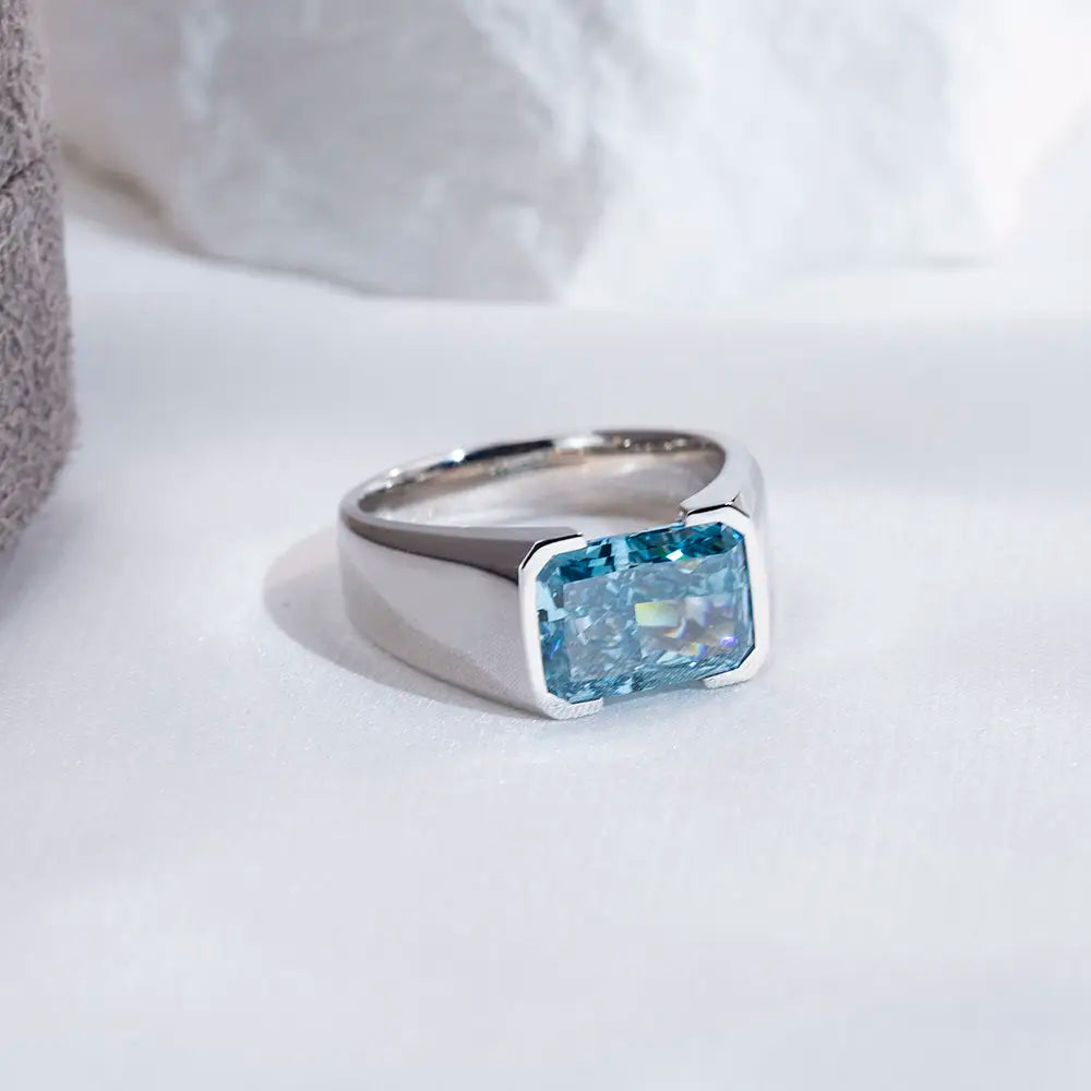 Eco-1717 Fancy Blue Radiant-Cut Lab-Grown Diamond Ring in 18K White Gold – Custom by Ecogemma