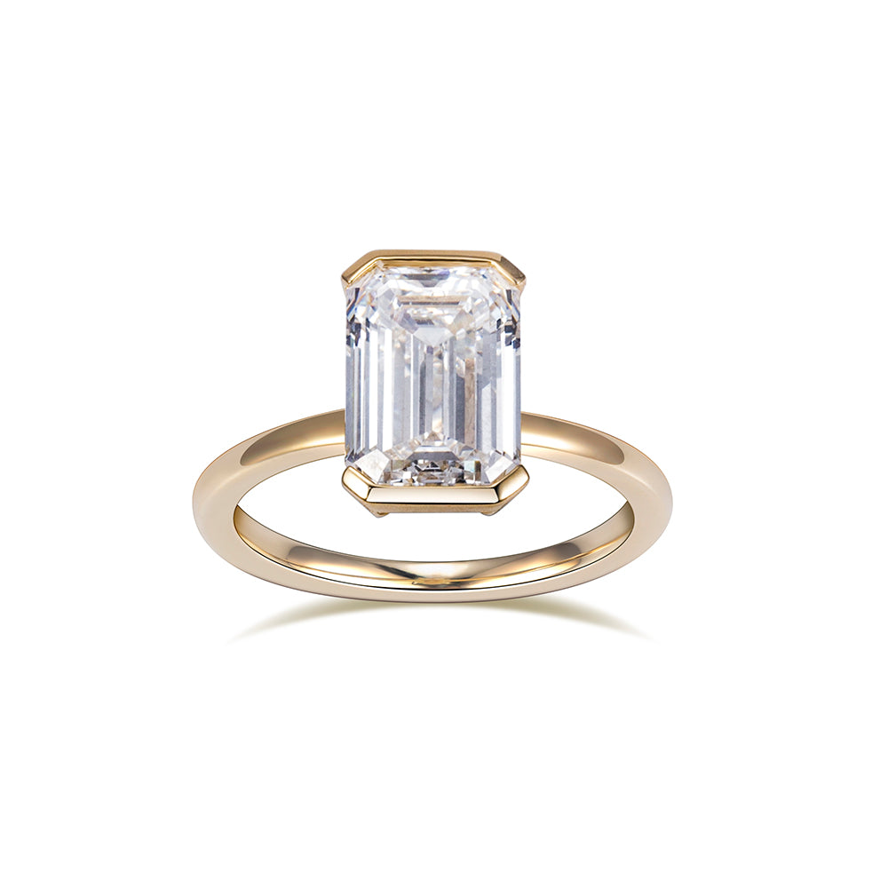 Eco-1879: The Golden Axis – Lab-Grown Emerald-Cut Diamond Solitaire Ring in 18K Yellow