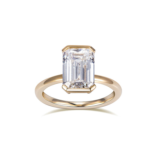 Eco-1879: The Golden Axis – Lab-Grown Emerald-Cut Diamond Solitaire Ring in 18K Yellow