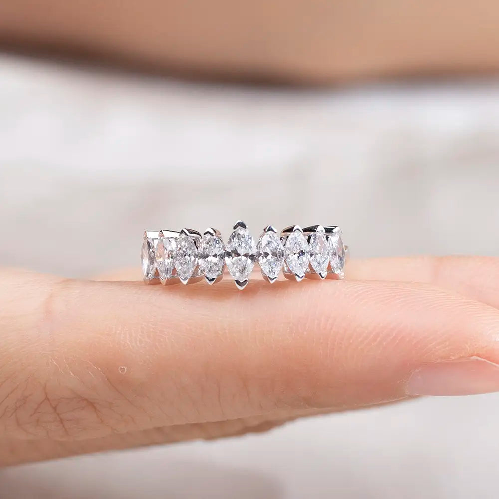 Eco-1669 | 18K White Gold Marquise-Cut Half-Eternity Lab Diamond Ring
