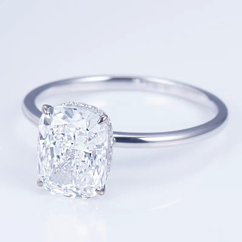Eco-581 | Cushion-Cut Lab Diamond Solitaire Ring in 18K White Gold  By Ecogemma