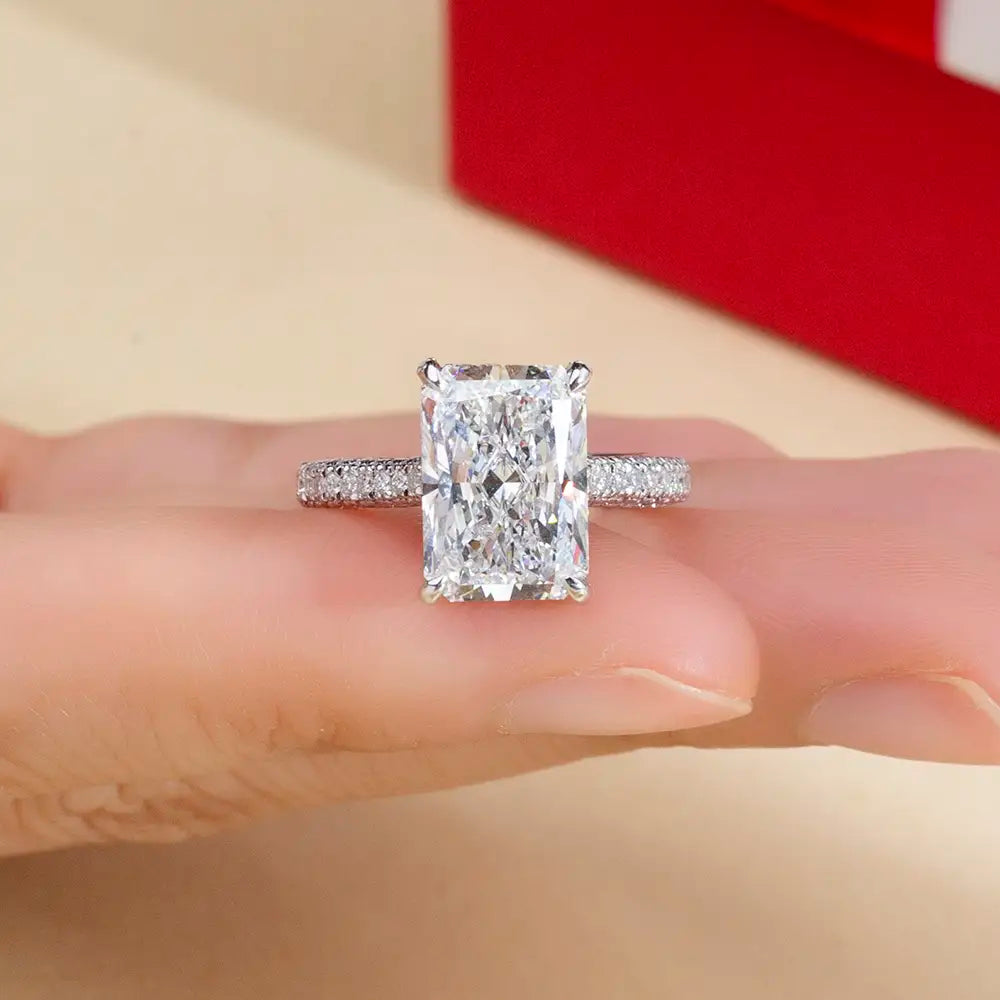 Eco-1713 Radiant Cut Lab-Grown Diamond Halo Ring – Custom in 18K White Gold, PT950, or 14K Yellow Gold