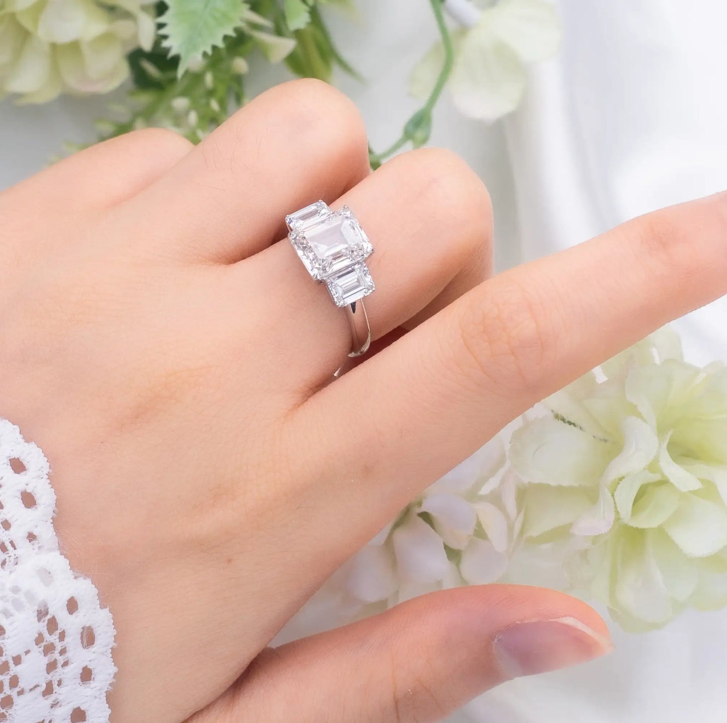 Eco-741 | 3ct Emerald-Cut Lab Diamond Ring in PT950 Platinum  By Ecogemma