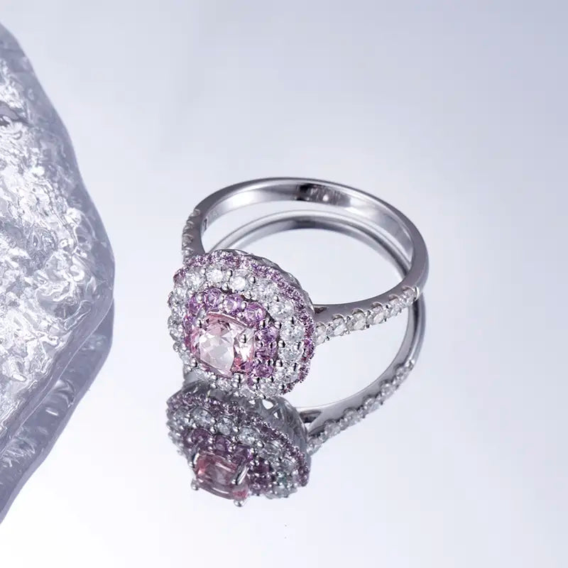 Eco-826 | Pink &amp; Blue Lab Diamond Ring in 14K White Gold  By Ecogemma