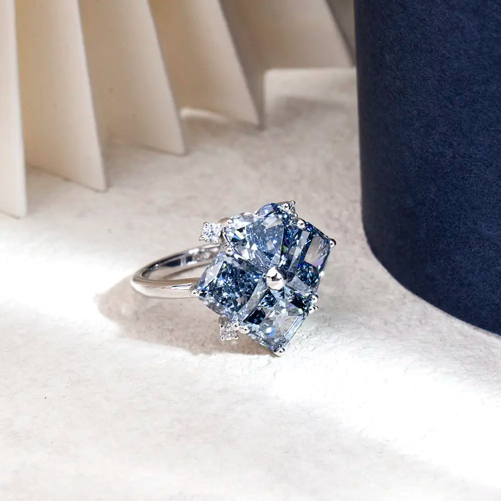 Eco-1809 | 18K White Gold Blue Lab-Grown Diamond Ring