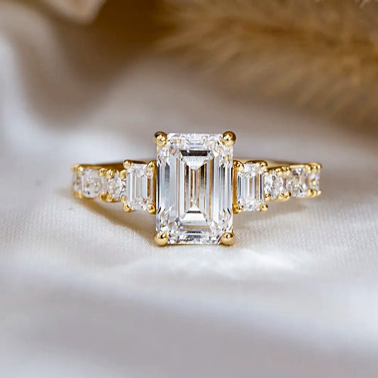 Eco-1810 | 18K Yellow Gold Emerald-Cut Lab Diamond Ring
