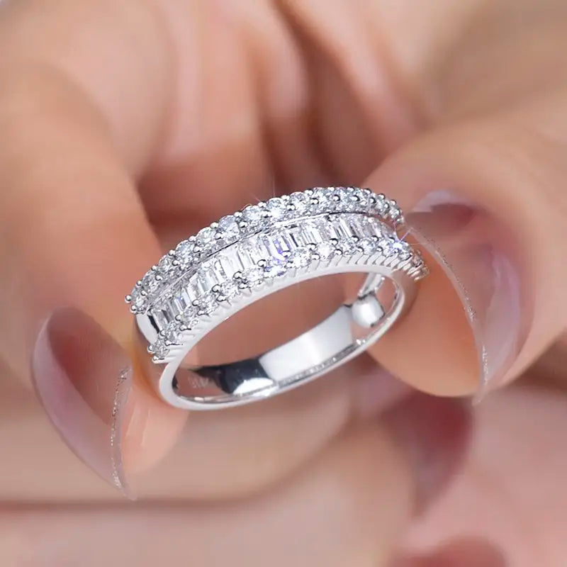 Eco-853 | 18K White Gold Baguette Brilliant Diamond Ring  By Ecogemma