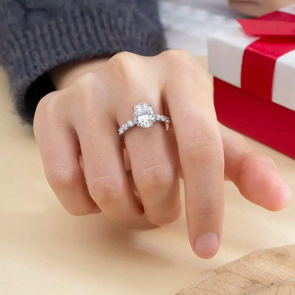 Eco-1712 | 18K White Gold 2.5CT Oval-Cut Lab-Grown Diamond Engagement Ring