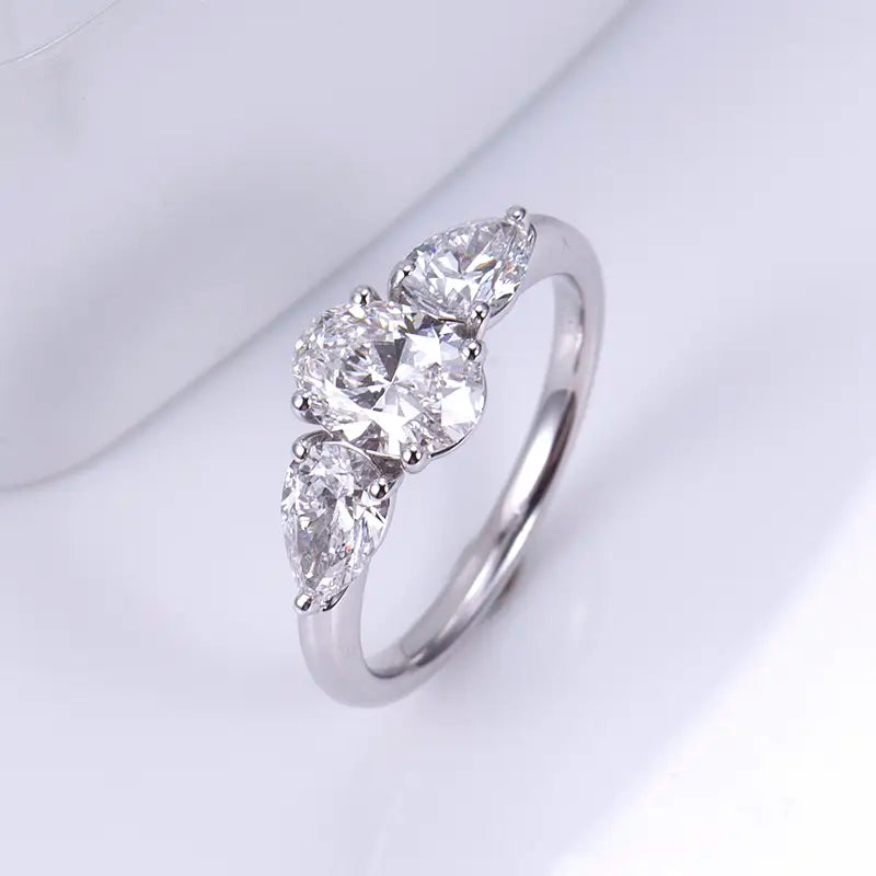 Eco-1203 | 18K White Gold Three-Stone 1.03CT Oval Lab-Grown Diamond Ring