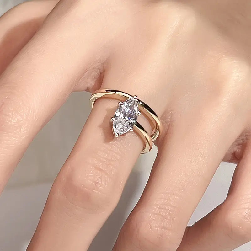 Eco-1139 | 14K Gold Open Bypass Ring with Lab-Grown Diamonds