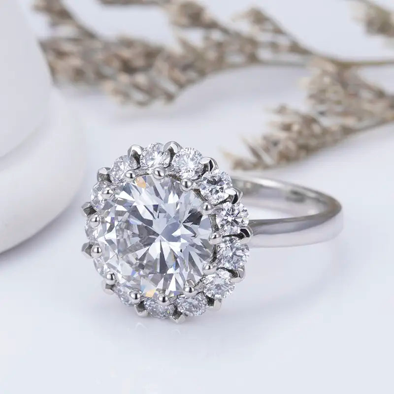 Eco-1113 Classic Halo Lab-Grown Diamond Ring in 18K White Gold – Custom Gift Band by Ecogemma
