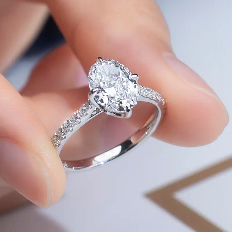 Eco-1416 | 18K White Gold Oval-Cut Lab-Grown Diamond Solitaire Ring