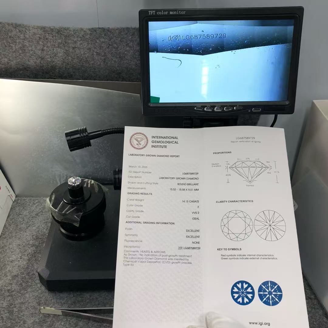 Round Cut 14.15ct F VVS2 CVD Lab Grown Diamond IGI Certificate LG687589729