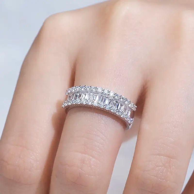 Eco-853 | 18K White Gold Baguette Brilliant Diamond Ring  By Ecogemma