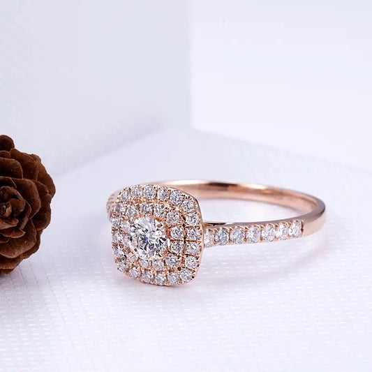 Eco-871 | 14K Gold Lab-Grown Diamond Halo Ring  By Ecogemma