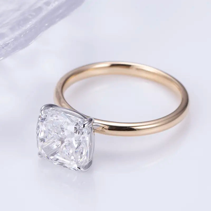 Eco-1305 | 18K Gold 5.0CT Cushion-Cut Lab-Grown Diamond Solitaire Ring
