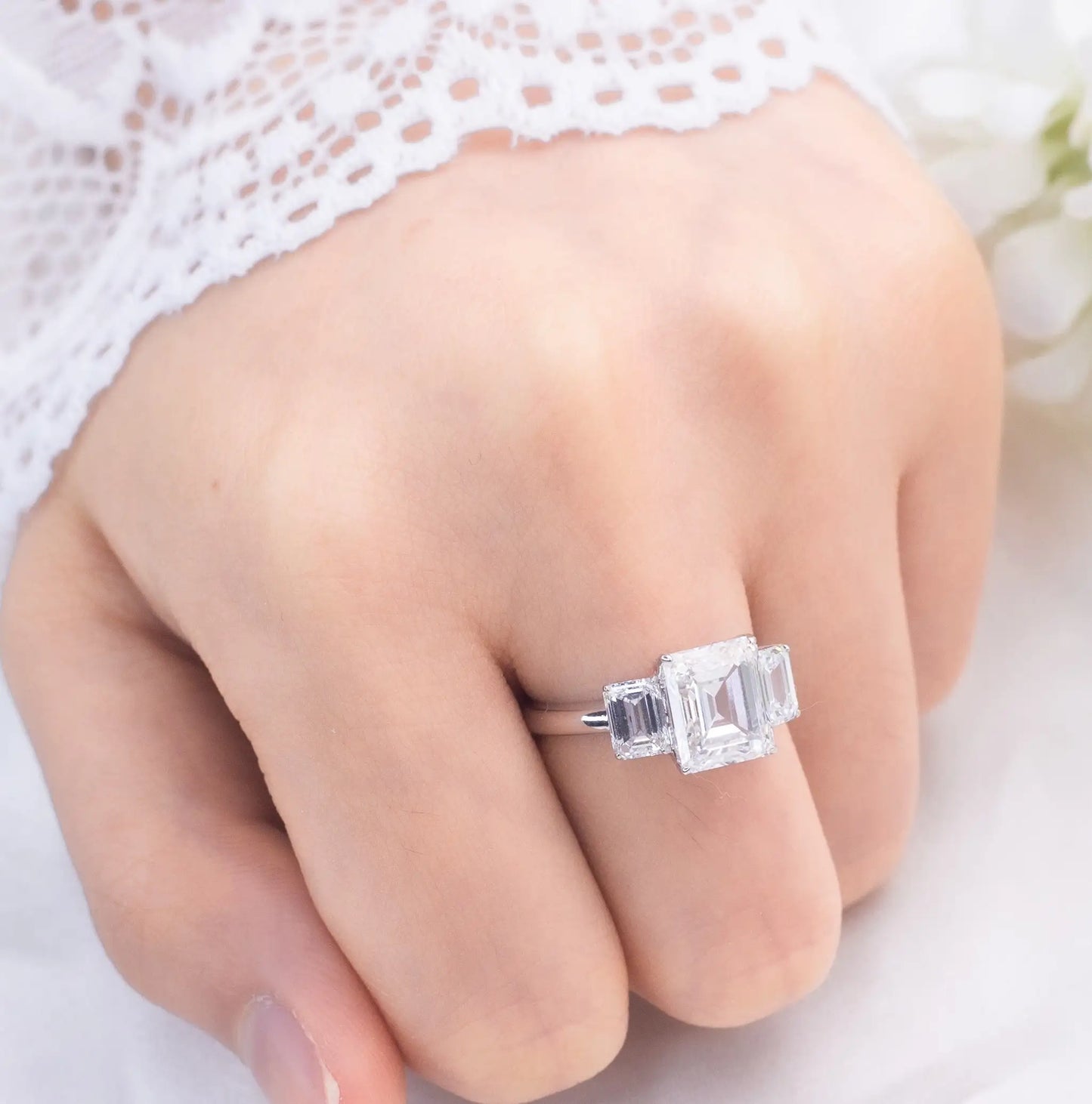 Eco-741 | 3ct Emerald-Cut Lab Diamond Ring in PT950 Platinum  By Ecogemma