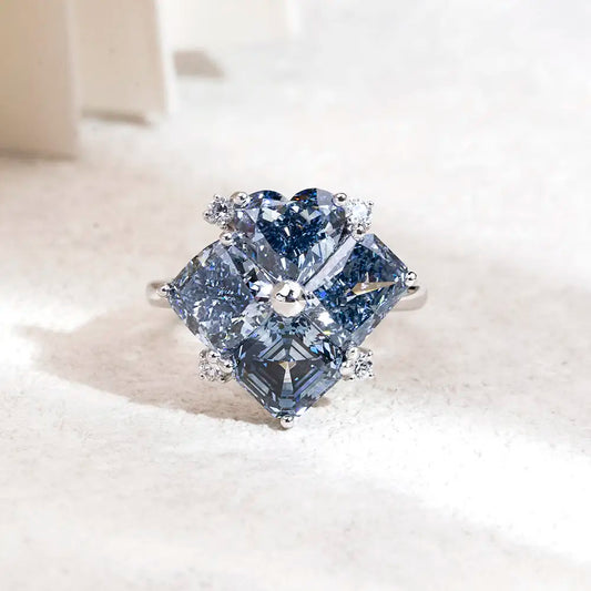 Eco-1809 | 18K White Gold Blue Lab-Grown Diamond Ring
