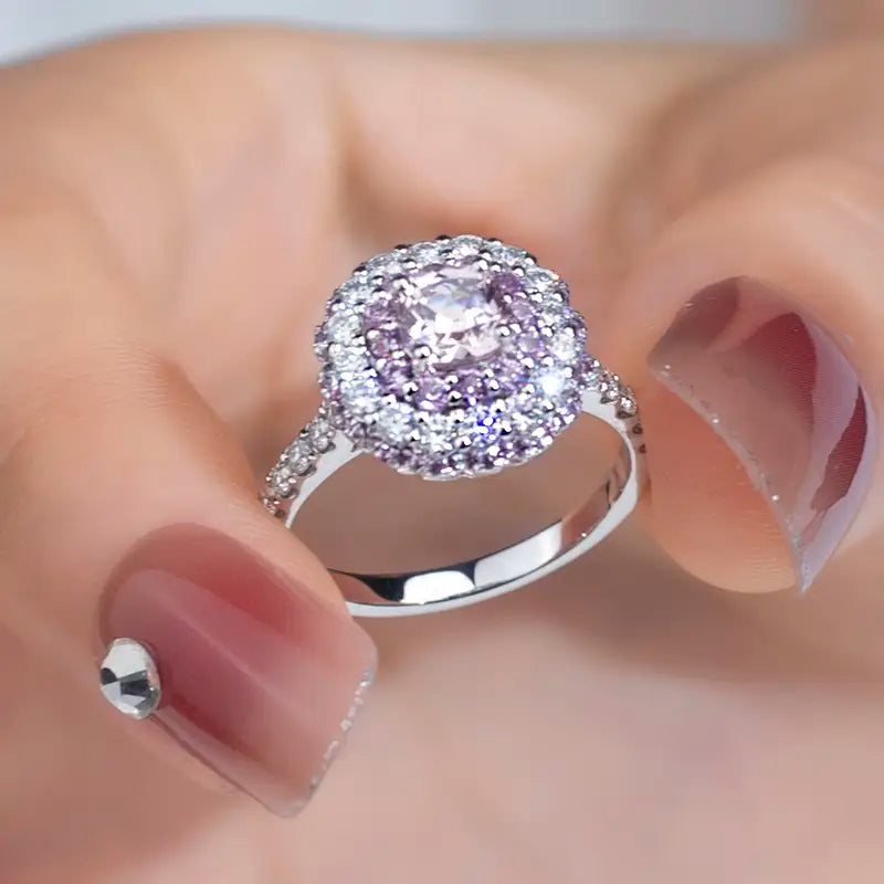Eco-826 | Pink &amp; Blue Lab Diamond Ring in 14K White Gold  By Ecogemma