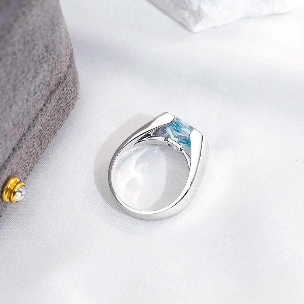 Eco-1717 Fancy Blue Radiant-Cut Lab-Grown Diamond Ring in 18K White Gold – Custom by Ecogemma