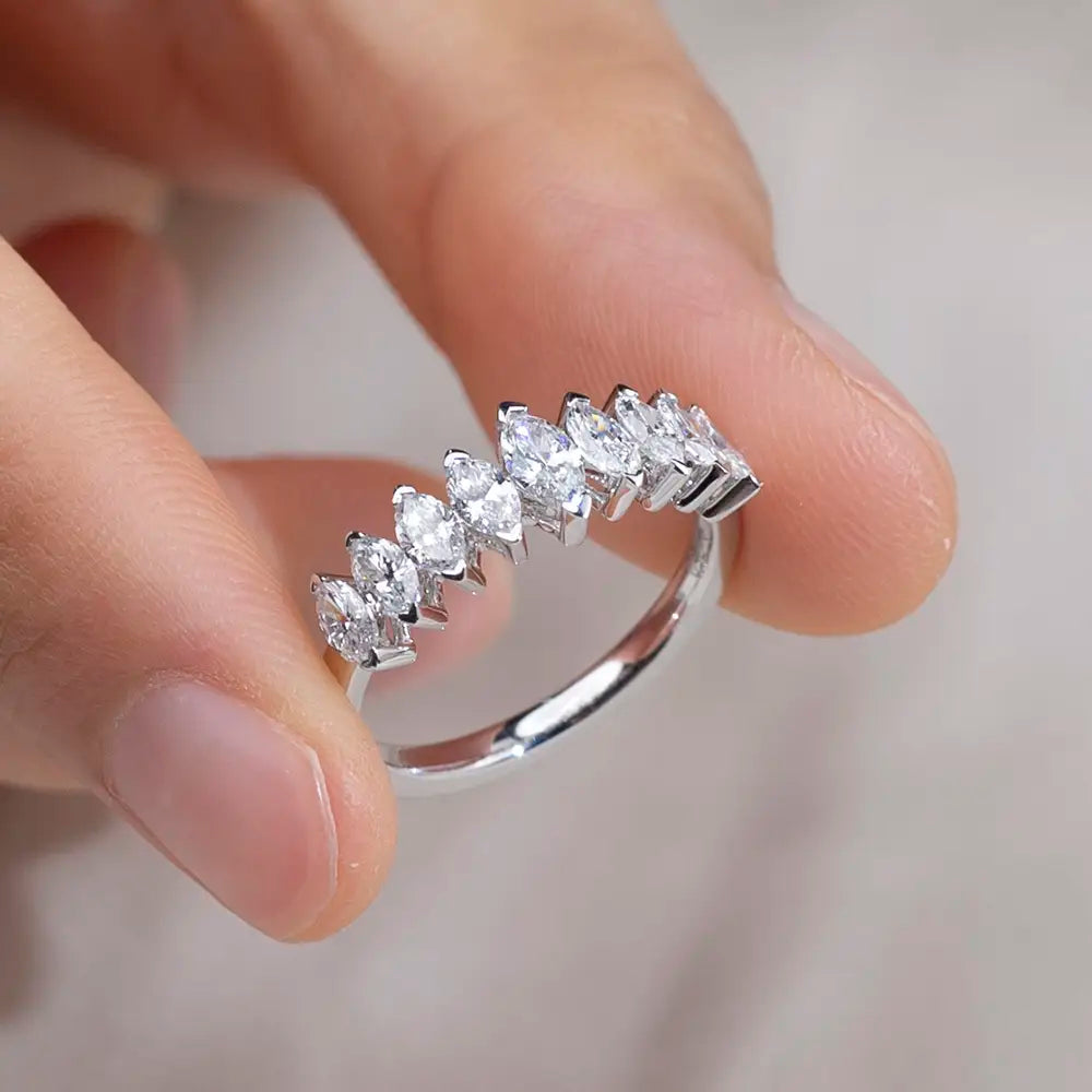 Eco-1669 | 18K White Gold Marquise-Cut Half-Eternity Lab Diamond Ring