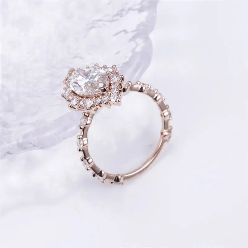 Eco-1436 | 14K Rose Gold 3.07CT Marquise-Cut Lab-Grown Diamond Halo Ring