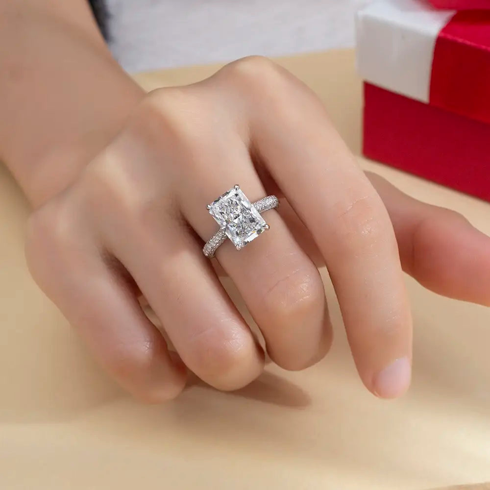 Eco-1713 Radiant Cut Lab-Grown Diamond Halo Ring – Custom in 18K White Gold, PT950, or 14K Yellow Gold