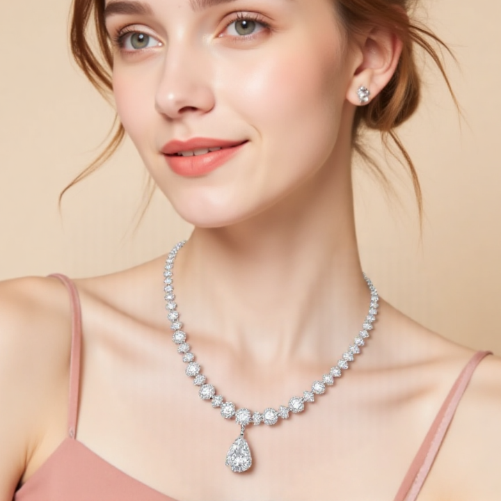 Econ-916 "Tear of Radiance" Lab-Grown Diamond Drop Necklace