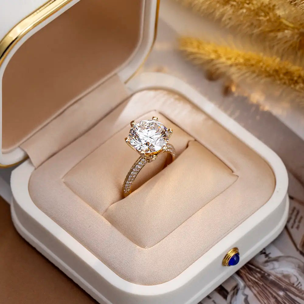 Eco-1665 | 18K White Gold 5CT Round Lab-Grown Diamond Ring