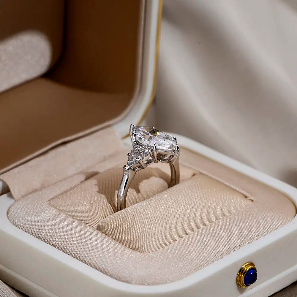 Eco-1668 3CT Marquise-Cut Lab-Grown Diamond Three-Stone Ring in 18K White Gold – Custom by Ecogemma