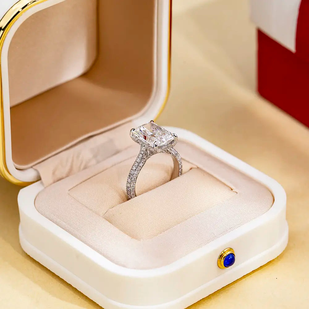 Eco-1713 Radiant Cut Lab-Grown Diamond Halo Ring – Custom in 18K White Gold, PT950, or 14K Yellow Gold