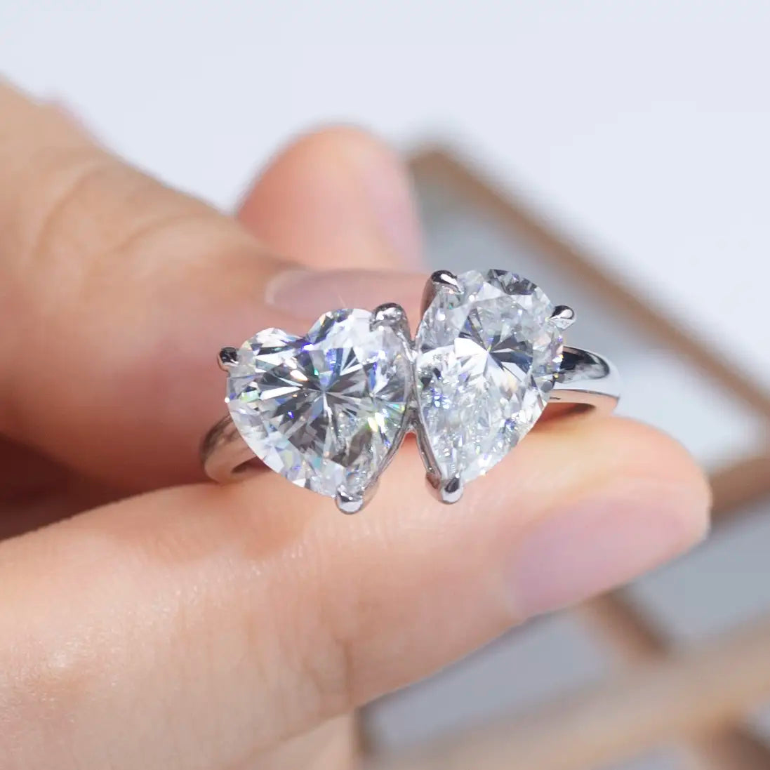 Eco-1352 Two-Stone Lab-Grown Diamond Ring in 14K White Gold