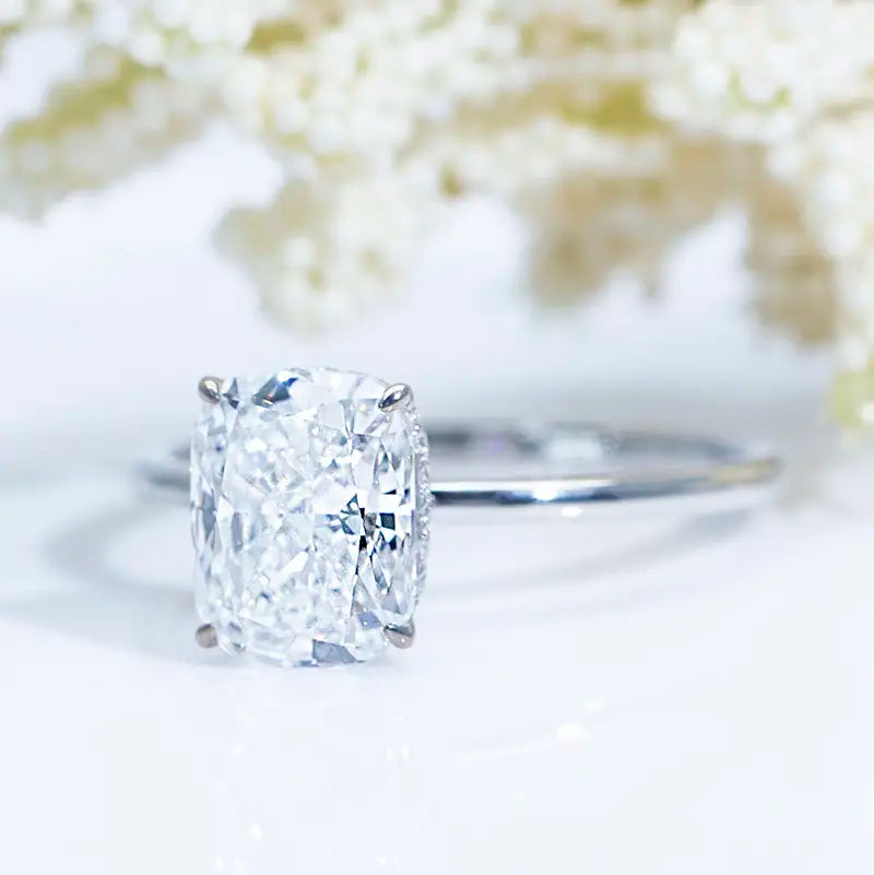 Eco-581 | Cushion-Cut Lab Diamond Solitaire Ring in 18K White Gold  By Ecogemma