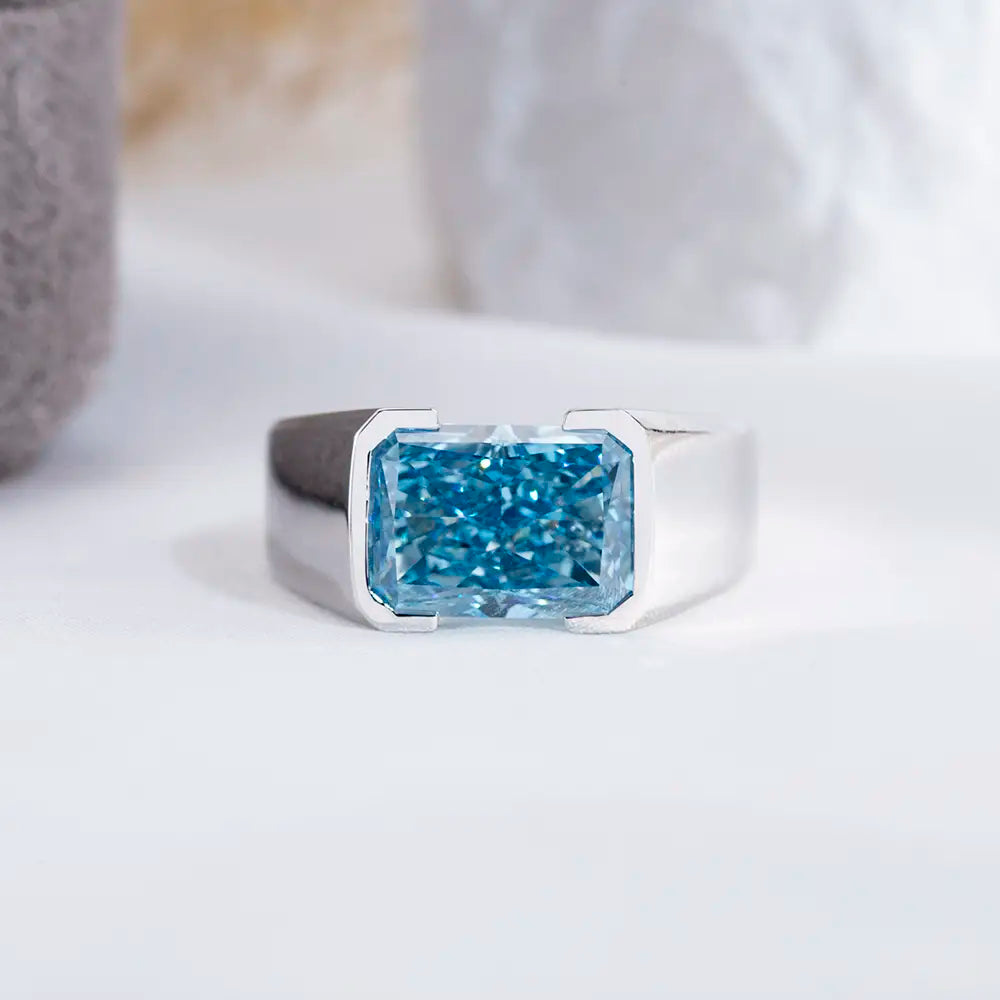 Eco-1717 Fancy Blue Radiant-Cut Lab-Grown Diamond Ring in 18K White Gold – Custom by Ecogemma