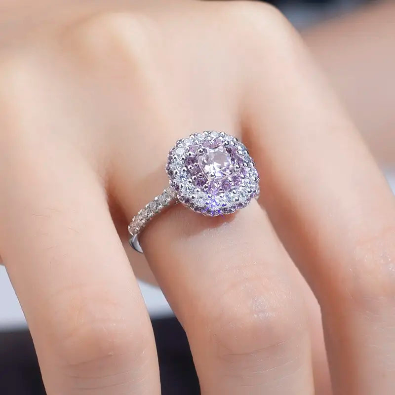 Eco-826 | Pink &amp; Blue Lab Diamond Ring in 14K White Gold  By Ecogemma