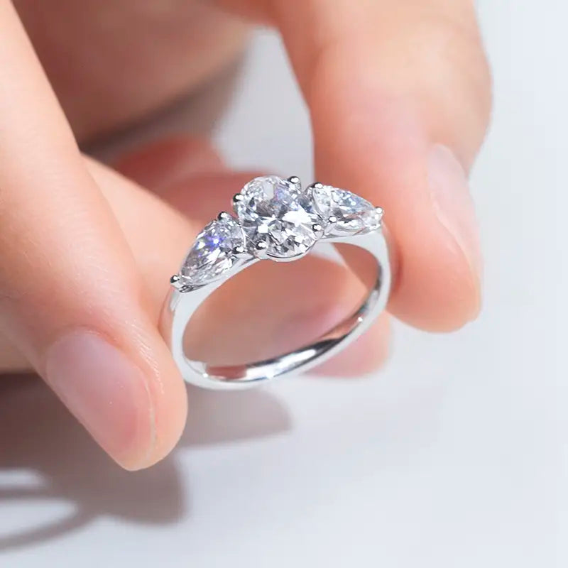 Eco-1203 | 18K White Gold Three-Stone 1.03CT Oval Lab-Grown Diamond Ring