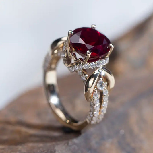 Eco-816 | 14K Ruby &amp; DEF Lab Diamond Ring  By Ecogemma