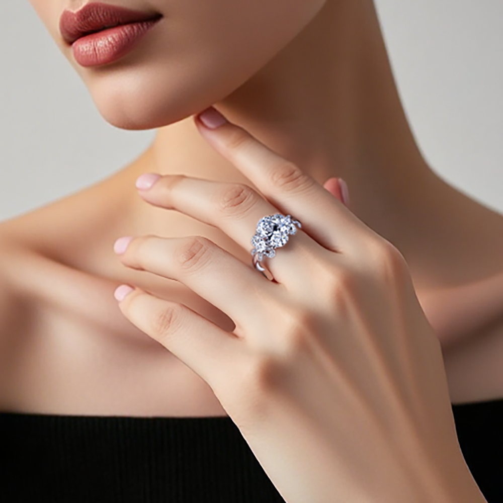 Eco-1906: Ribbon Radiance – Lab-Grown Oval Diamond Bow-Inspired Ring in 18K White Gold