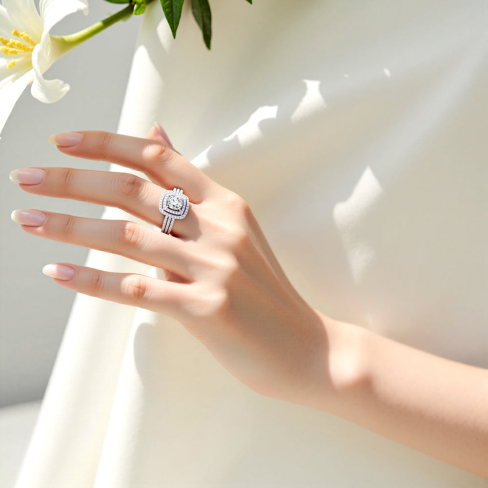 Eco-1917: Crown of Radiance – Lab-Grown Round Diamond Halo Ring in 18K White Gold