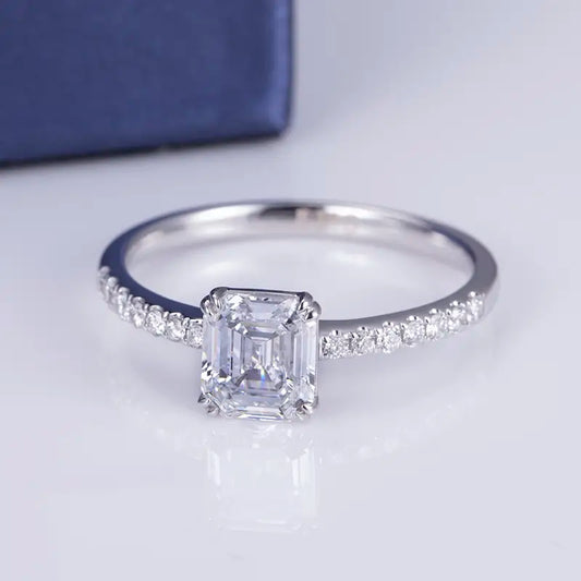 Eco-564 | 18K White Gold 1CT Emerald-Cut Lab-Grown Diamond Ring