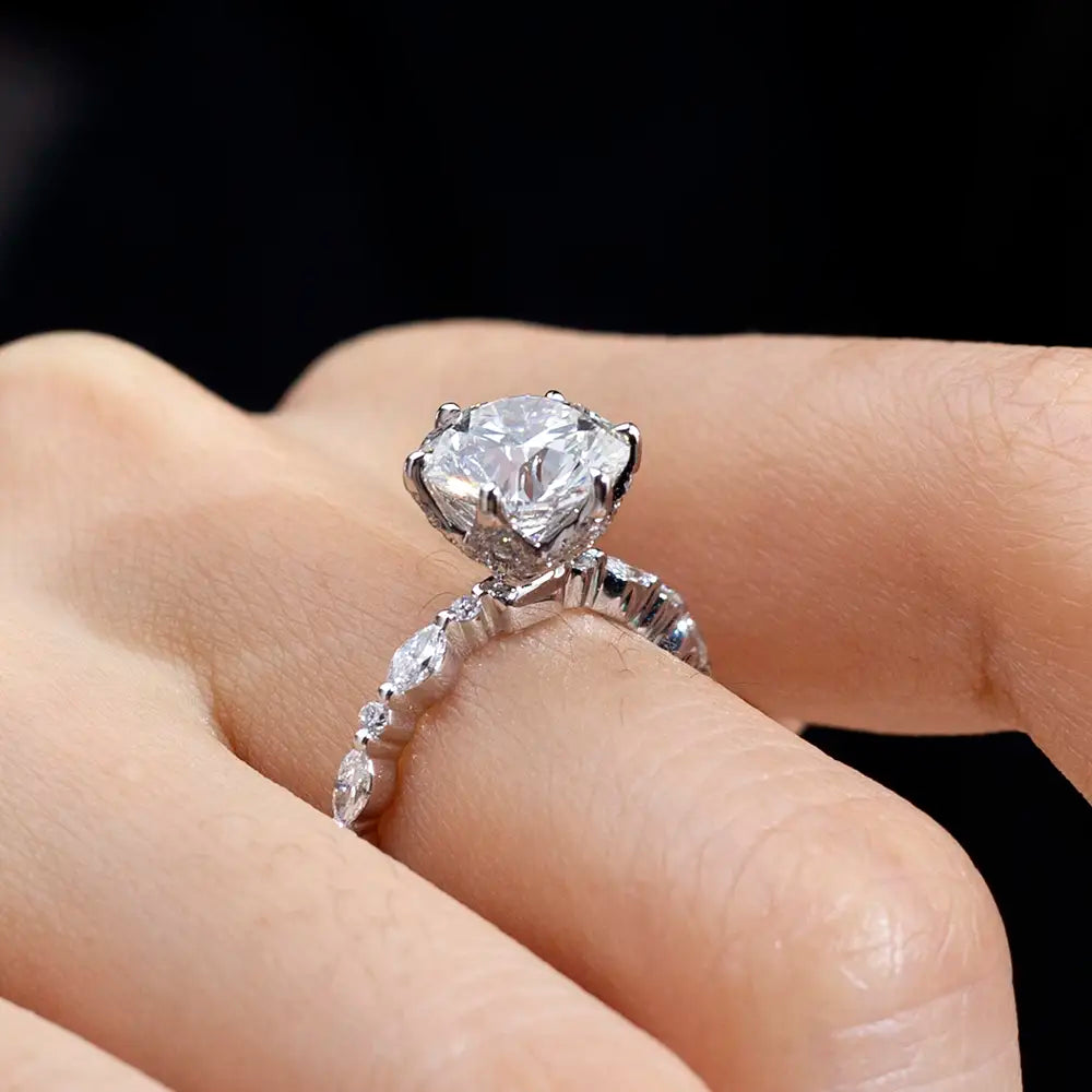 Eco-1662 | 18K White Gold 2.5CT Round-Cut Lab-Grown Diamond Engagement Ring