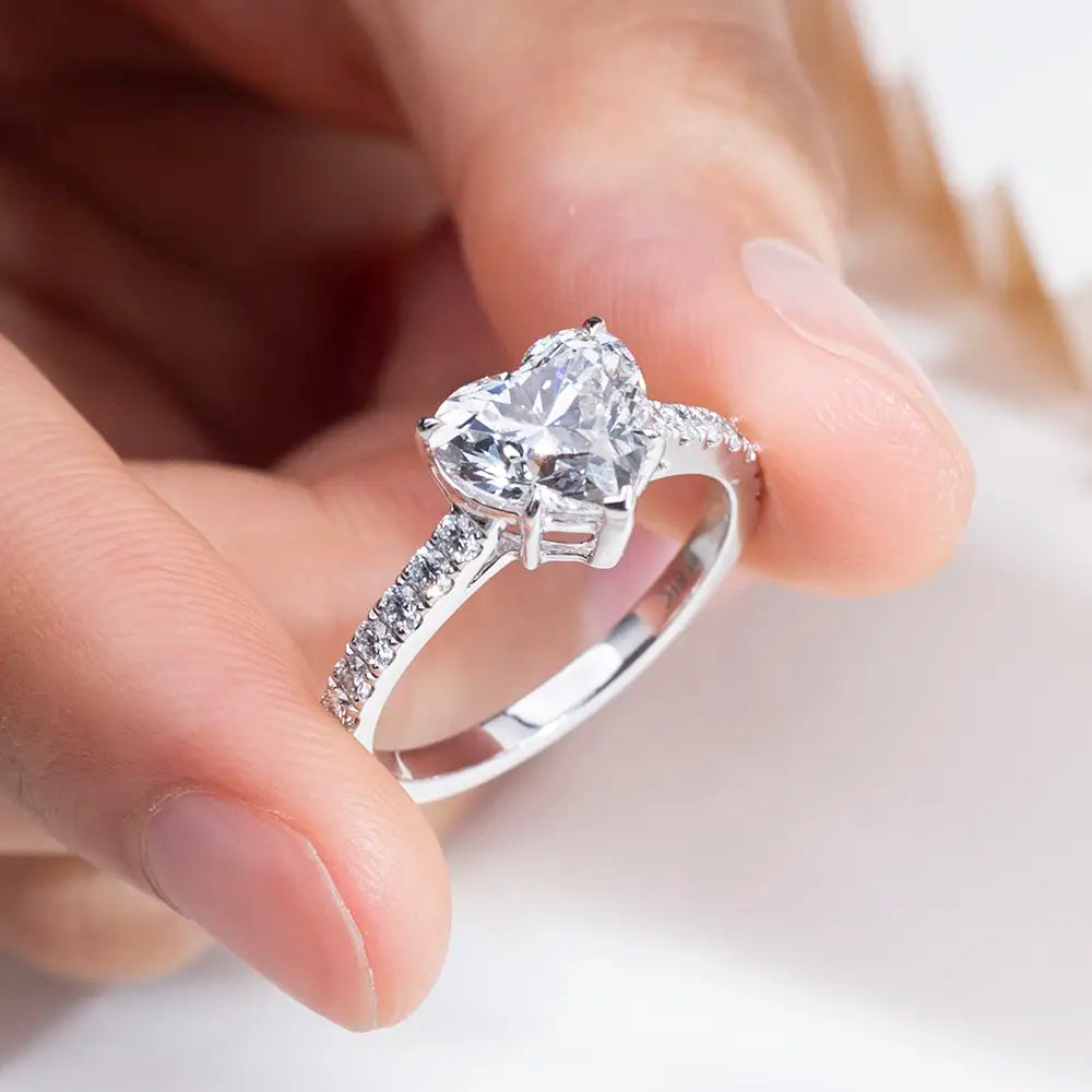 Eco-1814 | 18K White Gold Heart-Shaped Lab-Grown Diamond Ring
