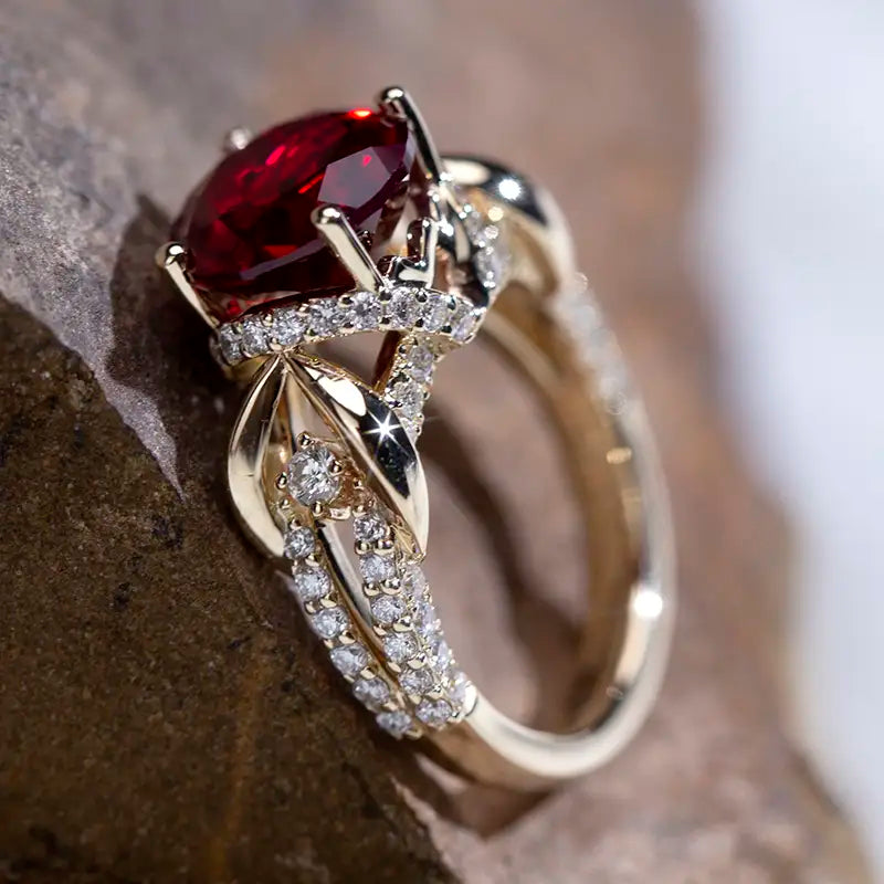 Eco-816 | 14K Ruby &amp; DEF Lab Diamond Ring  By Ecogemma