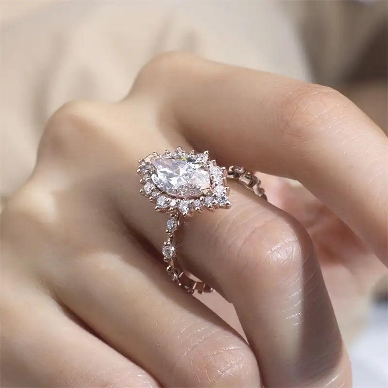 Eco-1436 | 14K Rose Gold 3.07CT Marquise-Cut Lab-Grown Diamond Halo Ring