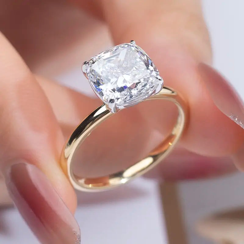 Eco-1305 | 18K Gold 5.0CT Cushion-Cut Lab-Grown Diamond Solitaire Ring