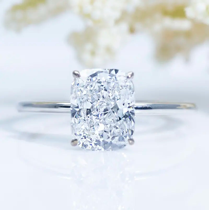 Eco-581 | Cushion-Cut Lab Diamond Solitaire Ring in 18K White Gold  By Ecogemma
