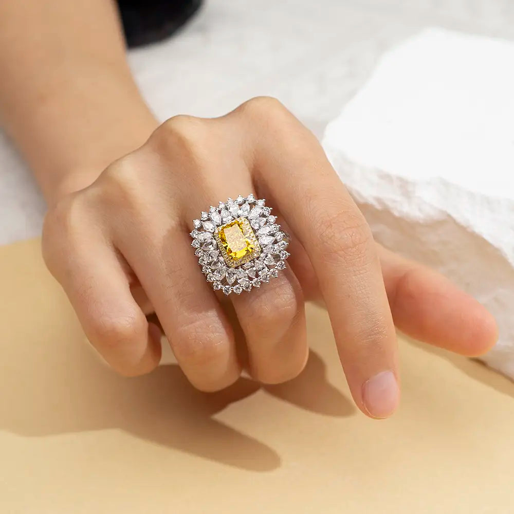 Eco-1671 2CT Fancy Yellow Lab-Grown Diamond Halo Ring in 18K White Gold – Custom Luxury by Ecogemma